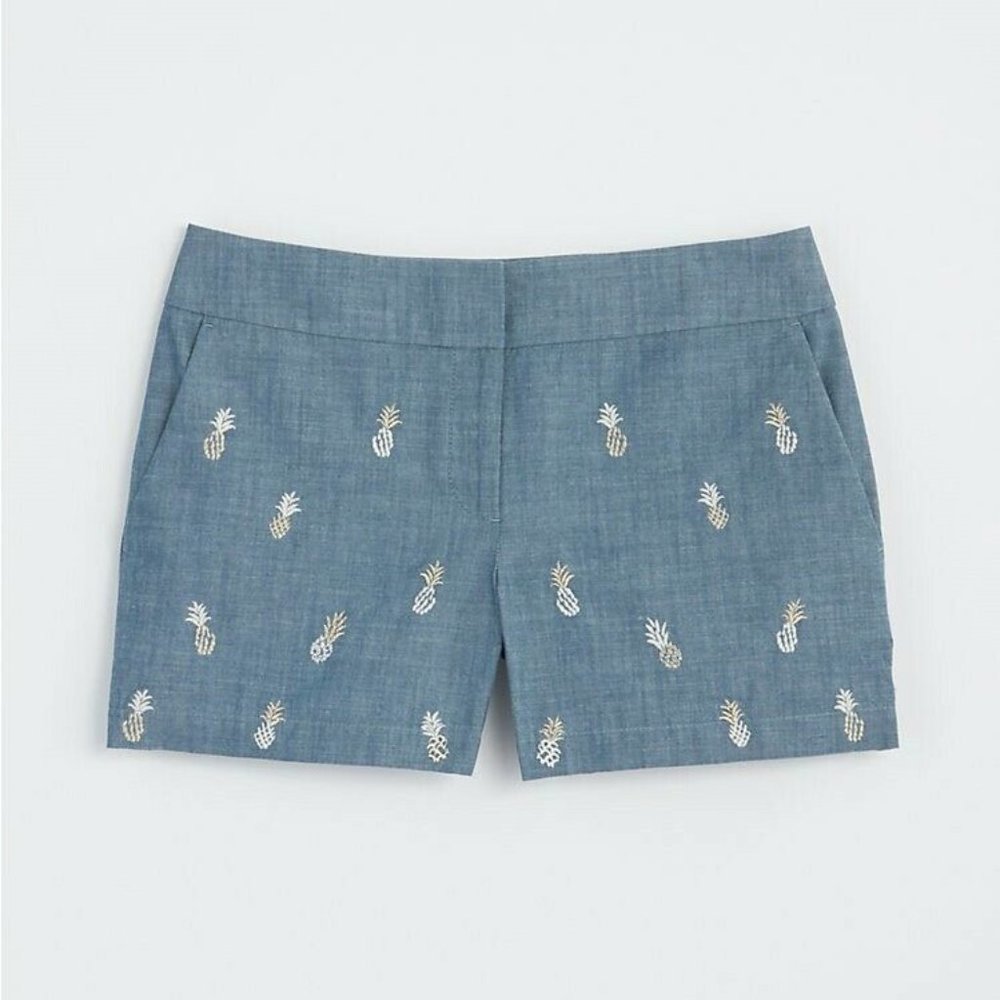 NEW Loft 2 Blue Embroidered Pineapple Shorts